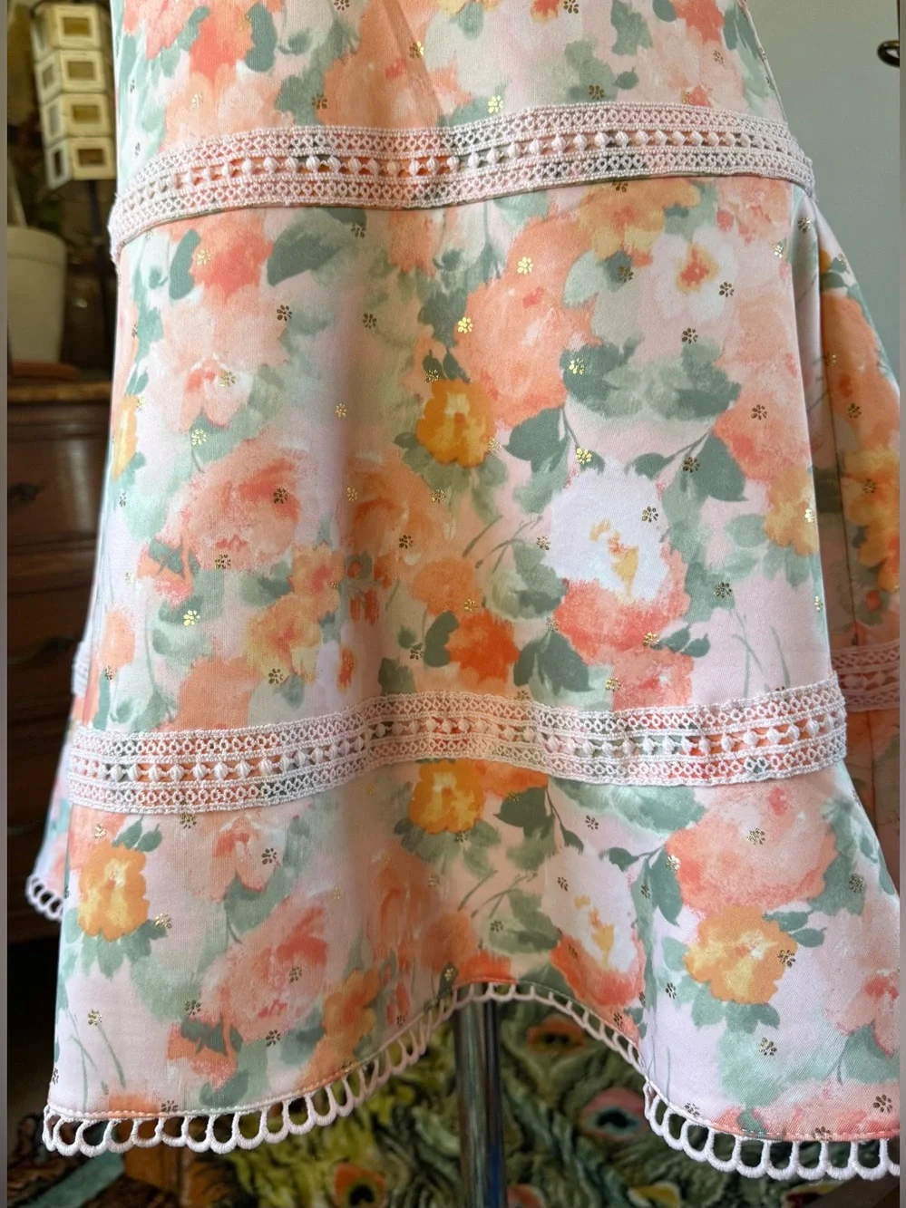 Knit Works Big Girls Dress Peach/pink/green Floral 20.5 Plus, Metallic Gold